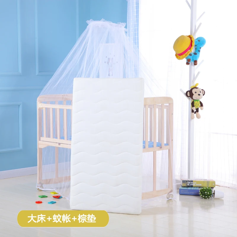 Baby Wooden Crib with Mosquito Net Baby Rocking Crib with Roller Newborn Infant Game Bed Computer Table Baby Cot Bedding Set