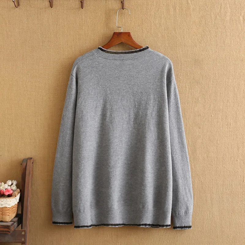 Plus Size Sweater Coat For Women 3XL-5XL Autumn And Winter Round Neck Solid Color Long Sleeve Large Size Soft Sweater Cardigan