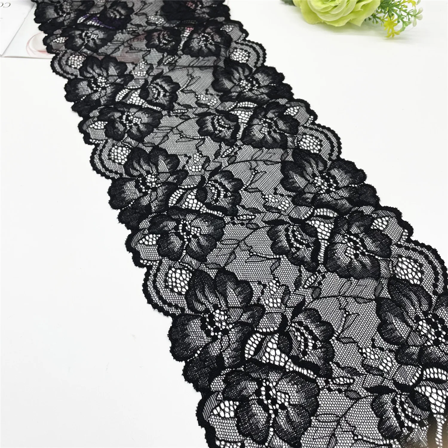 3y/lot Width 18.50cm Black Stretch Lace Trims For Clothing Accessories Dress Sewing Applique Costume Lace Fabrics