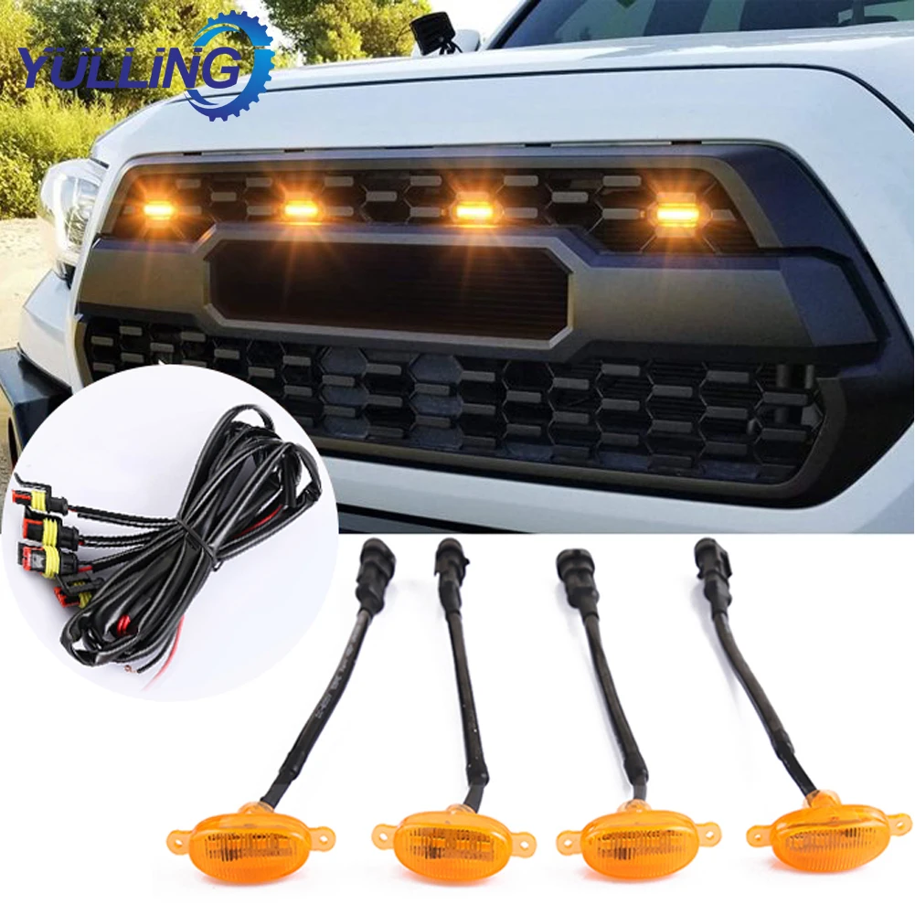 

4pcs Car Lights With Wire For GMC Sierra 2500 HD 2019-2021 ABS Plastic 4500K Front Grille LED Light Raptor Style Grill Cover