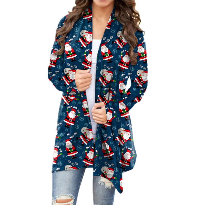 New women's Christmas print casual cardigans with long sleeves