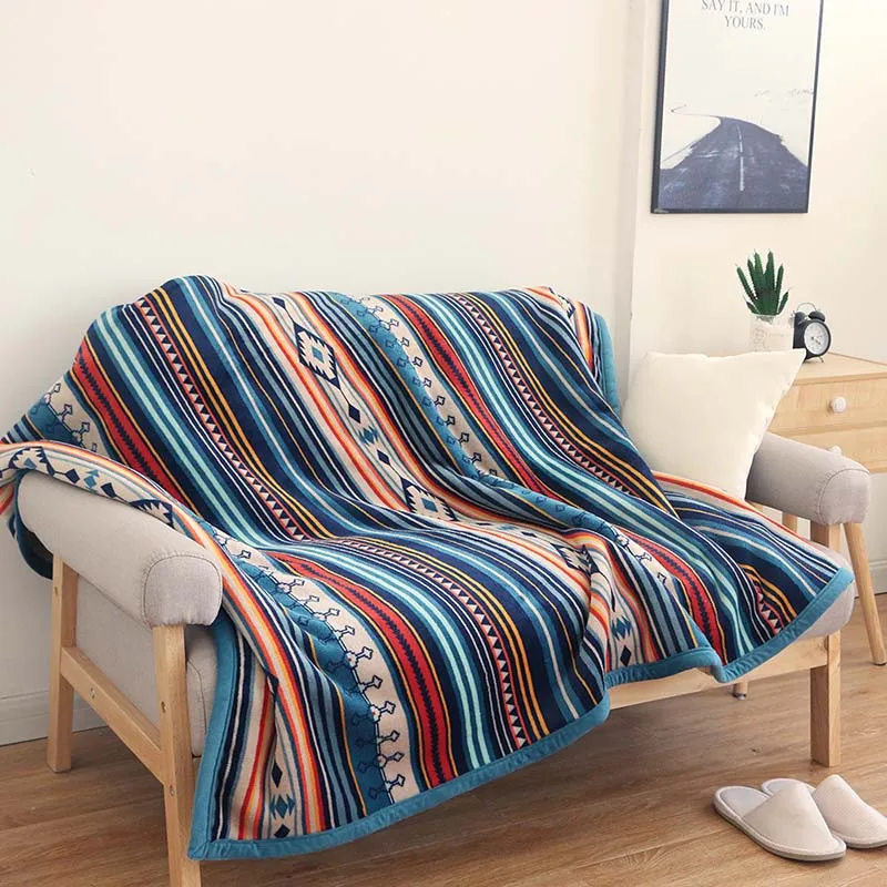 

Bohemian style Color striped Plush Throw blanket Sherpa Fleece Bedspread Blanket soft travel Blanket Home textiles