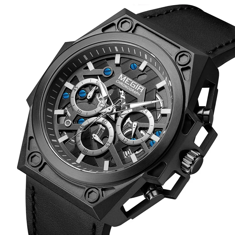 

MEGIR Men Chronograph Fashion New Watch Military Male Clock Top Brand Luxury Genuine Leather Business Man Sport Wristwatch 4220