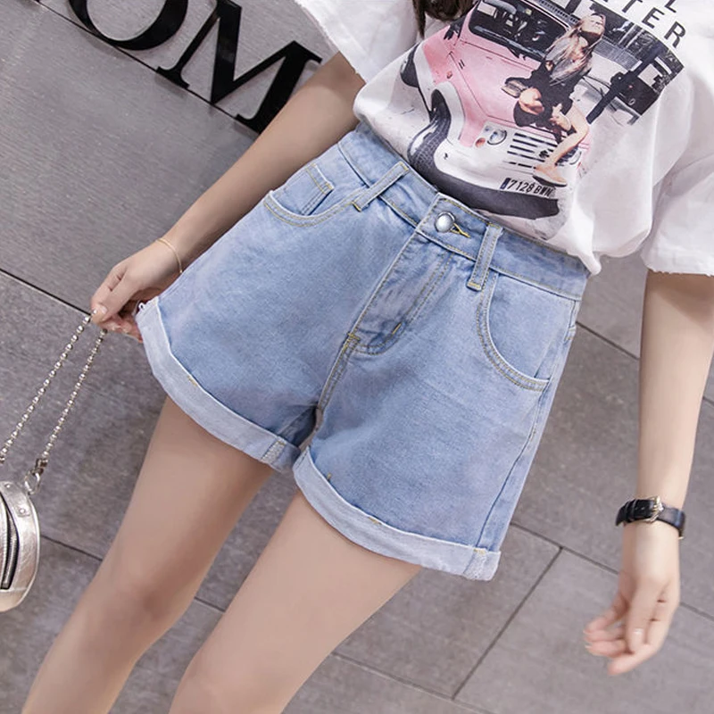 

Denim Shorts Summer Loose Casual Oversized High Waist Denim Shorts Ripped Vintage Style Students Wide Leg Shorts Ripped Jeans