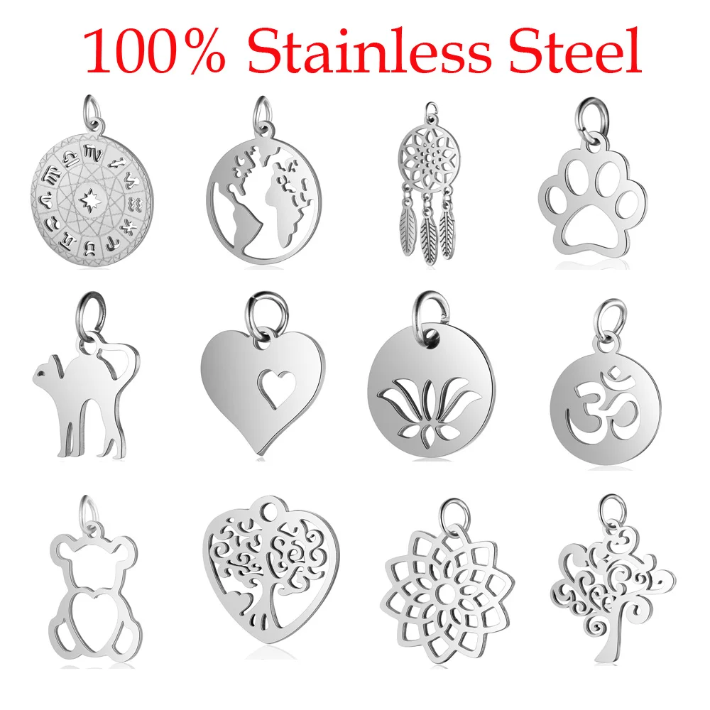 5pcs/lot 316 Stainless Steel Double heart Charm Wholesale Sun Om Connector Yoga Lotus Heart  DIY Charms for Jewelry Making