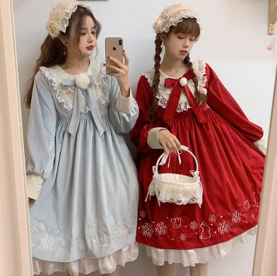 Sweet lolita dress vintage bowknot  Princess tea party gothic op Soft Girl cosplay dress embroidery cute high waist dress cos