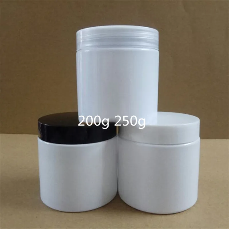 

200ml 250ml 300ml White Plastic Jar with Lids White/Black/Clear Cap Empty Cosmetic Containers Jar for Travel Sample Bottle