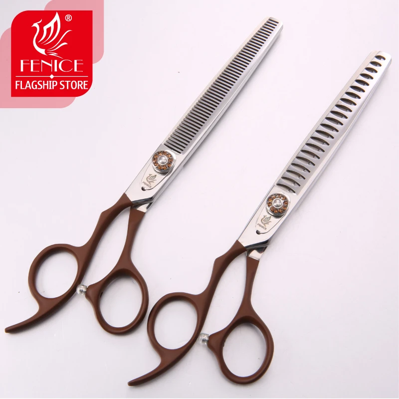 Fenice 7.0 inch left hand pet dog grooming thinning cutting curved scissors set grooming shears set for dogs scissors kit