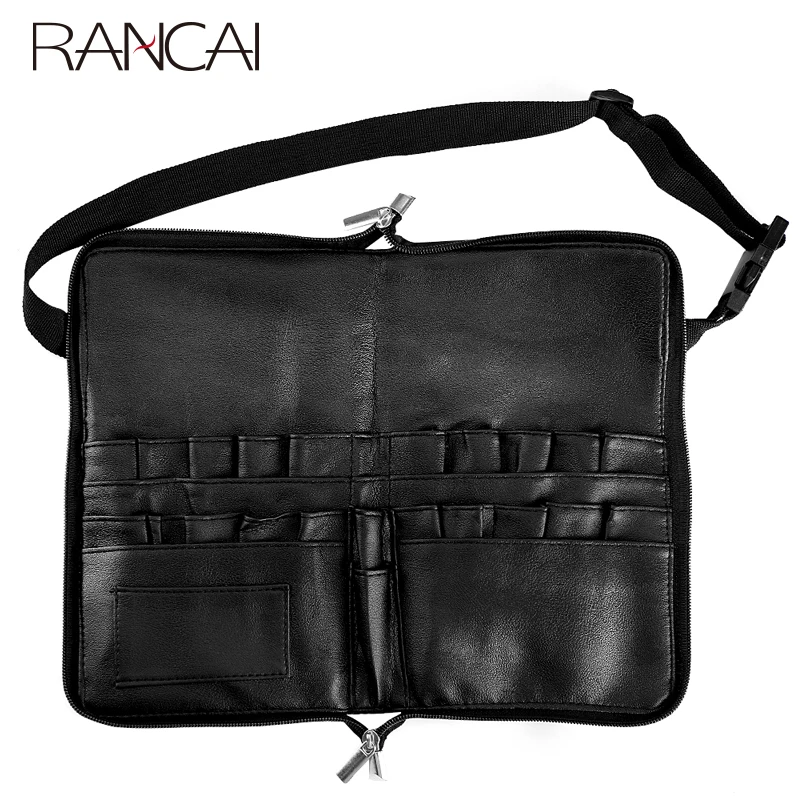 RANCAI Make up Brushes Waist Bag Zipper Holder Black Two Arrays Case Artist Pockets For 22/32pcs  makeup storage organizer