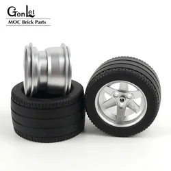 2-4PCS Technical Car Truck F1 Wheel 81.8x50mm Tire + 62x46mm Wheel Hub Bricks Compatible 32296 22969 MOC Blocks Parts Toys