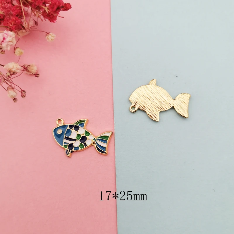 10pcs 17x25mm Cute Fish Charms Metal Enamel Charm Pendants For Jewelry Making And Crafting Fashion Earring Bracelet Floating