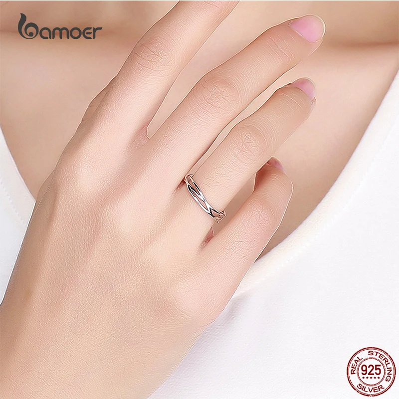 Bamoer Creative Time and Space Shuttle Silver Ring for Women 100% 925 Sterling Silver Simple Ring Fashion All-match Jewelry Gift