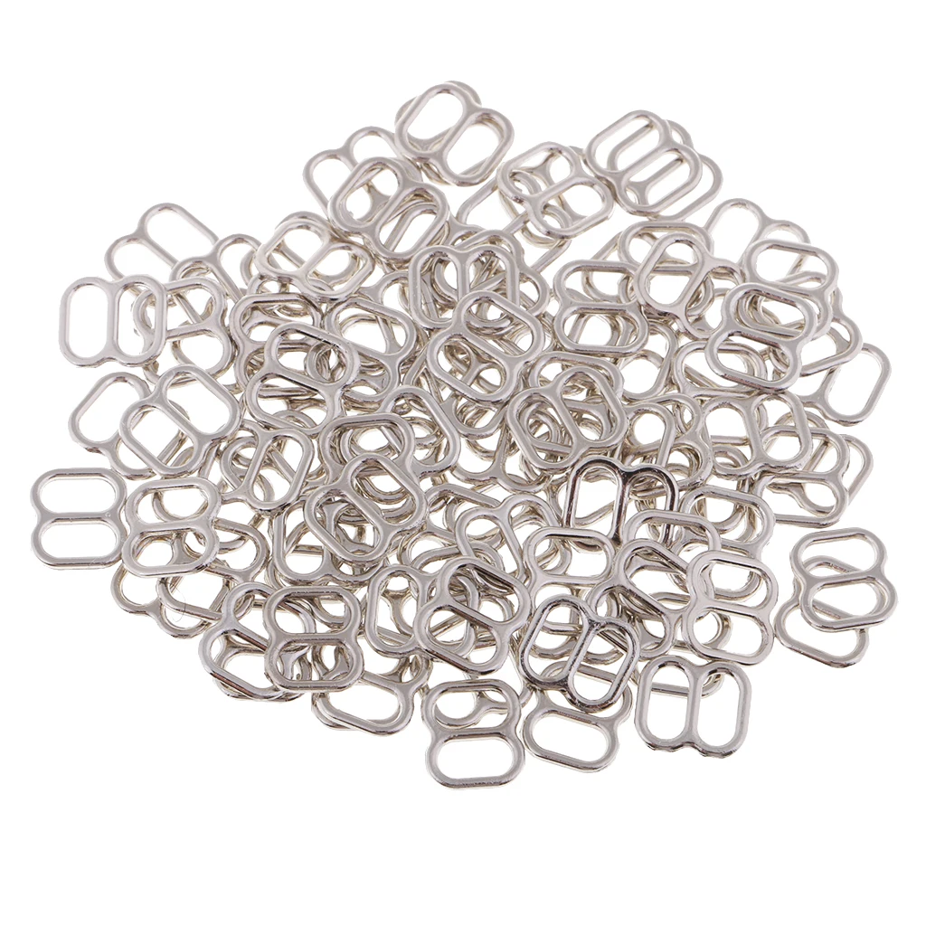 100Pcs Silver Metal Bra Strap Adjuster Slider 8 Hook Lingerie Sewing Crafts