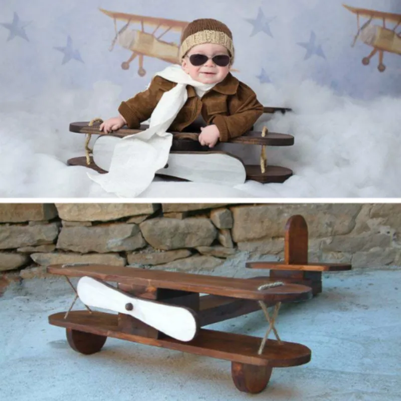 Puntelli per fotografia per bambini posa di oggetti di scena Mini aereo in legno accessori per servizio per bambini aereo retrò puntelli creativi per foto di cento giorni