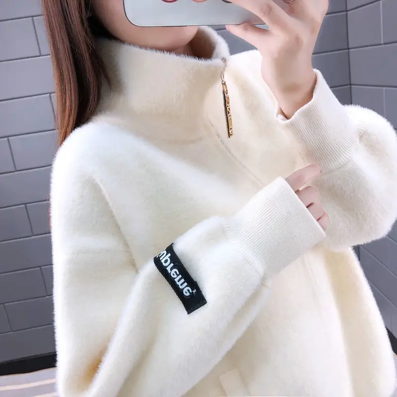 Imitation Mink Velvet Cardigan Short Jacket Women Sweater Autumn Winter Large Size Thick Knitted Cardigan Sweater Coat 4XL Y741