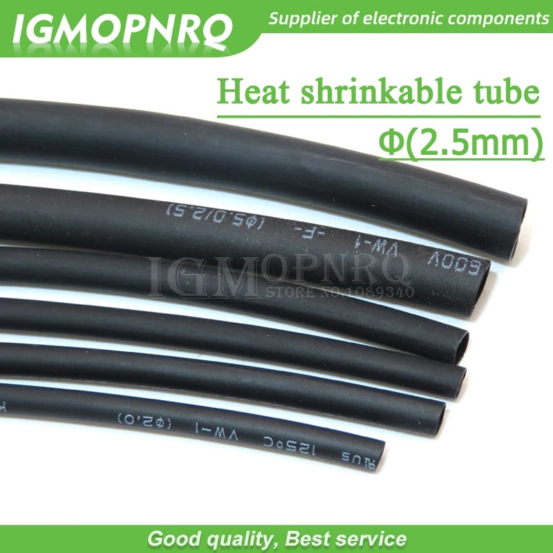 5 Meters High quality Black 2.5mm Heat Shrink Heatshrink Heat Shrinkable Tubing Tube Sleeving Wrap Wire Black Color