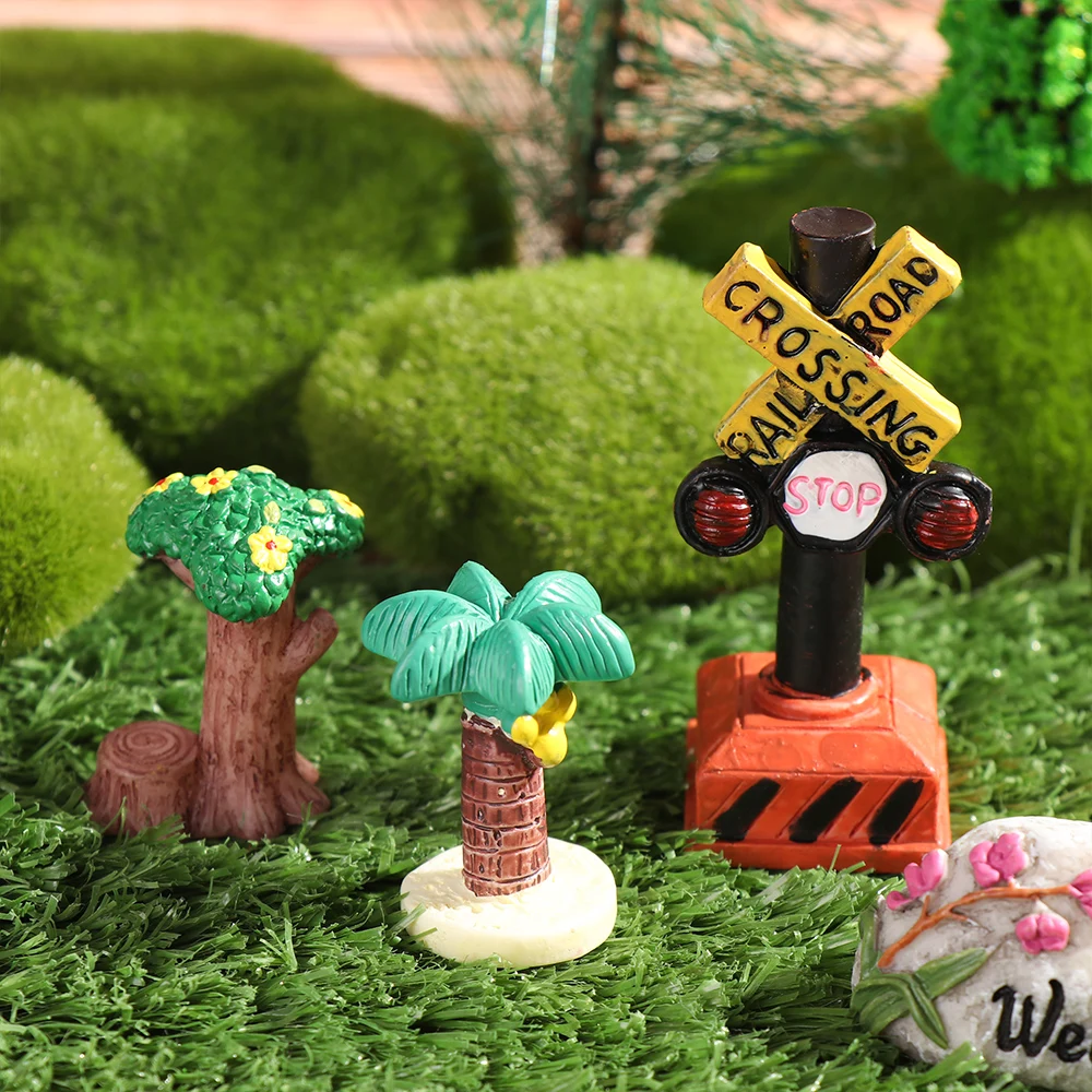 Mini Road Sign Welcome Stake Figurines Succulents Signpost Fairy Garden Miniature Bonsai Micro Landscape Doll House Decor Gift