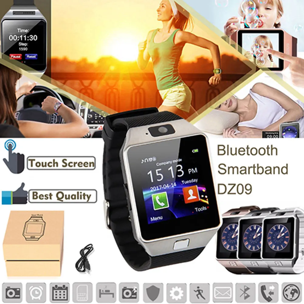 DZ09 Relógio Inteligente Bluetooth Fitness Monitor de Freqüência Cardíaca Esporte Câmera À Prova D' Água GPS Cartão SIM Memória SD Apenas para Android Phone