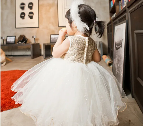 CloverBridal ฤดูร้อน2-9ปี Grils Tutu Sequined Tulle ดอกไม้ชุดงาช้างวันเกิดพรหมประกวดชุด WF9756