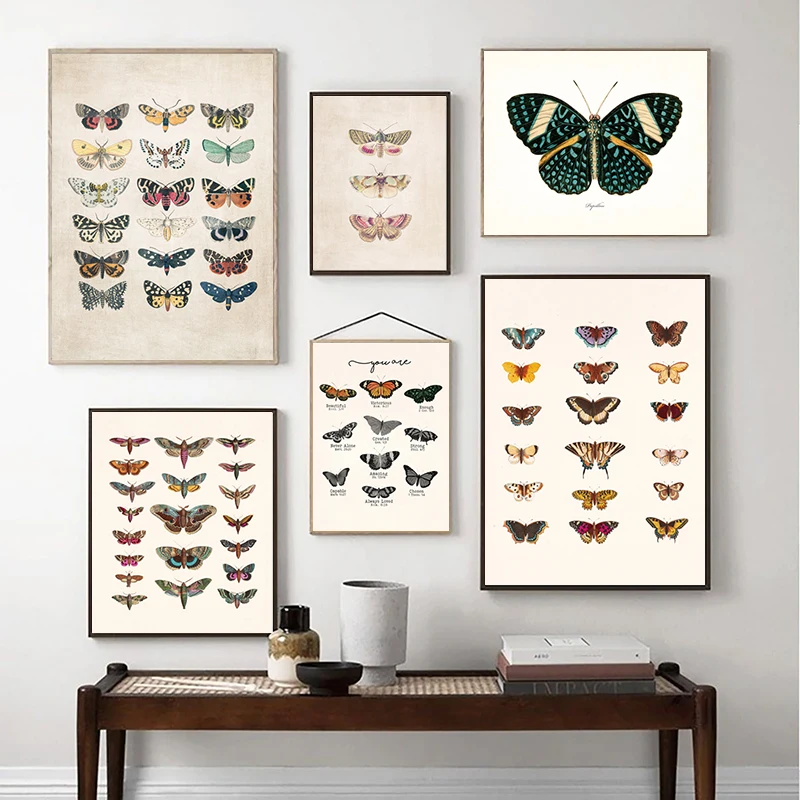 Vintage Butterfly Prints Insect Nature Kids Education Poster Nursery Wall Art Pictures Canvas Painting Children Room Decoration