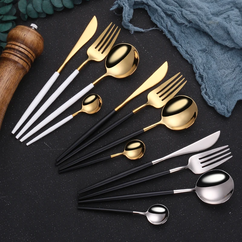 Mirror Cutlery Set Gold Tableware Stainless Steel Cutlery Set Forks Spoons Knives Silverware Gold Chopstick Spoon Knife Fork Set