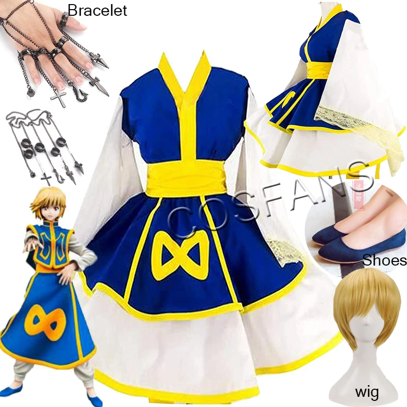 Anime Nhật Bản HUNTER×HUNTER Kurapika Nữ Lolita Kimono DressCosplay Trang Phục Cutome-Sản Xuất Trang Phục Hóa Trang Halloween Tóc Giả Giày Vòng Tay