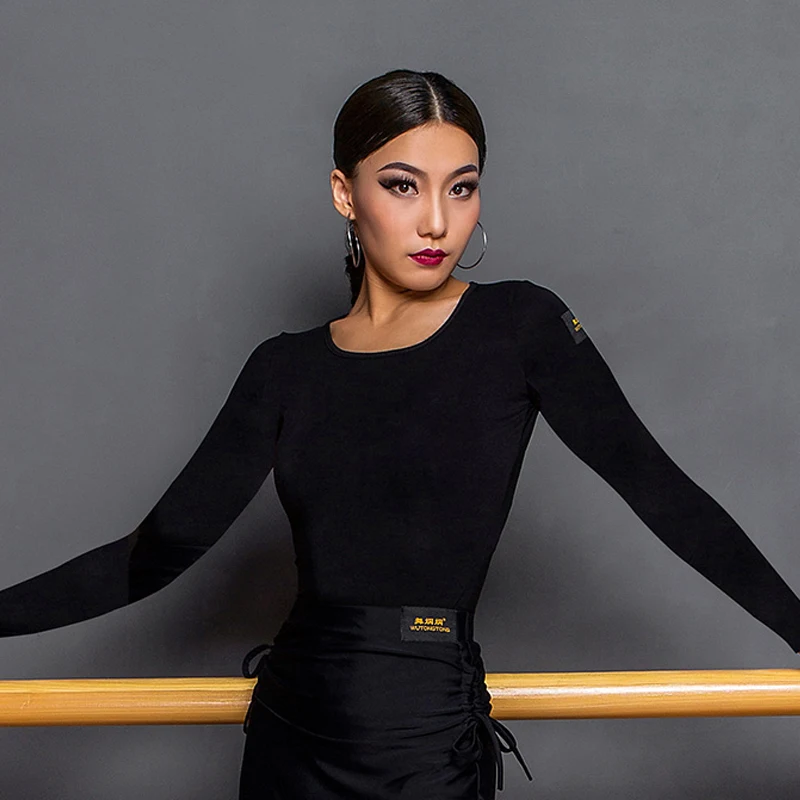 Black Short Sleeves Modern Dance Tops Long-Sleeves Pratice Top Ballroom Latin Dance Tops Women Tango Chacha Dancing Wear SL5089