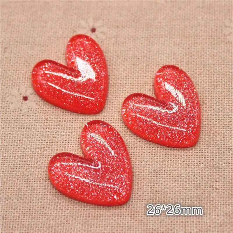 10pcs Kawaii Resin Glitter Red/Pink Heart Flatback Cabochon Home Decoration Charm Craft DIY Accessories,26*26mm