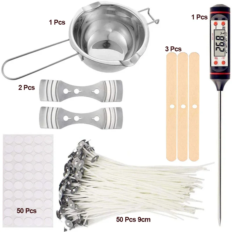 Soy Wax DIY Handmade Aromatherapy Candle Tool Holder Wax Pot Thermometer 100Pcs Candle Wick Beginner Candle Making Supplies