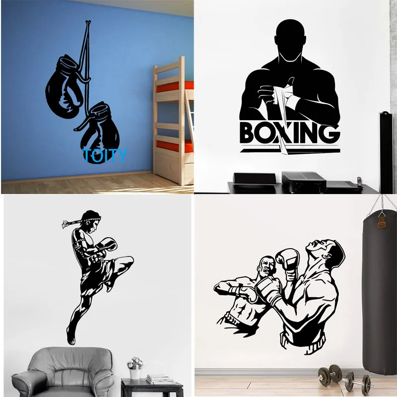 Boxing Gloves Wall Decal Boxer Fighting Sport Punching Bag Vinyl Sticker Poster Home Interior Removable Bedroom Decor