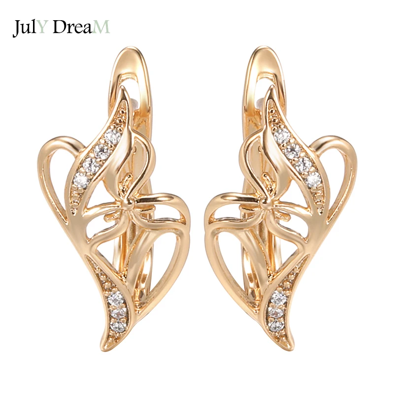 585 Rose Gold Natural Zircon Earrings Heart & Arrow Stone Diamonds Piercing Loops Palace Pattern Drop Earrings Jewelry For Women