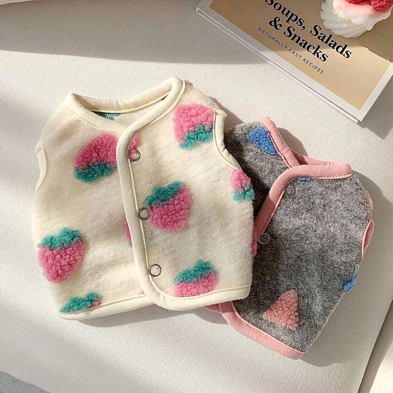 

Fashion Strawberry Dog Clothes Teddy Cat Jacket Puppy Soft Clothes Pet Fall/Winter Apparel Short Coat Corgi Open Top