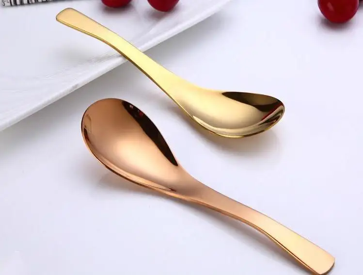 

High Quality 304 Stainless Steel Soup Spoon Plating Color Gold Black Rose Gold Court Spoon 14.7*4cm Round Bottom Scoop Wholesale