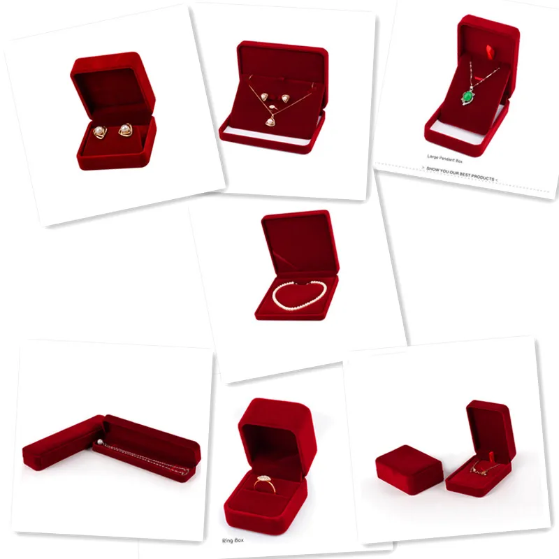 Multi-Size Red Velvet Luxury Ladies Bracelet Necklace Ring Earrings Jewelry Display Gift Box Wedding Box Jewelry Set Box