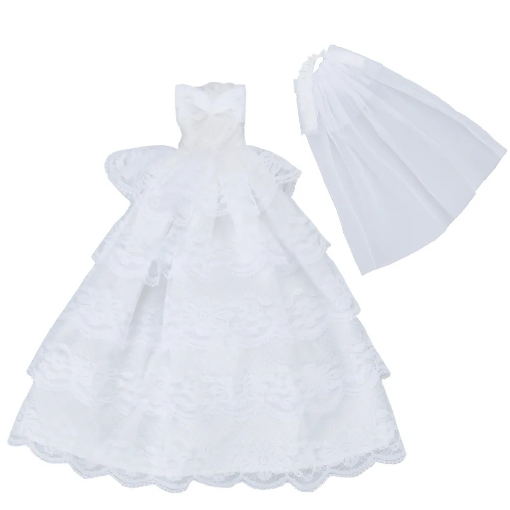 1 Set Doll Clothes Wedding Dress White 5 storey 5-tier Cake Wedding Skirt Ken Clothes Wedding Suit for Barbies Doll Accessories