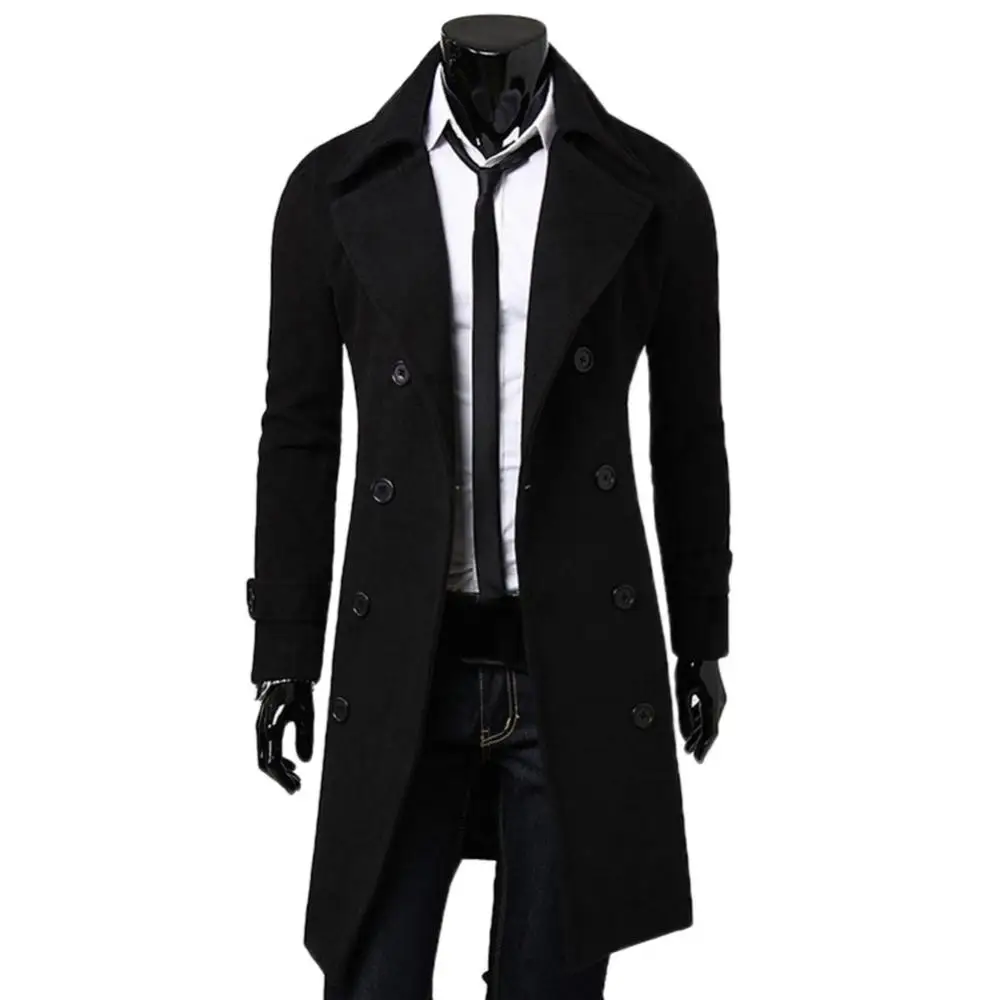 Men Trench Solid Color Long Sleeve Lapel Overcoat Slim Fits Coat Outwear Windbreakers Male jackets Streetwear пальто мужское