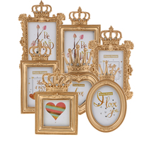 European Retro Style Carved Gold Crown Photo Frame Resin Craft Xmas Gifts