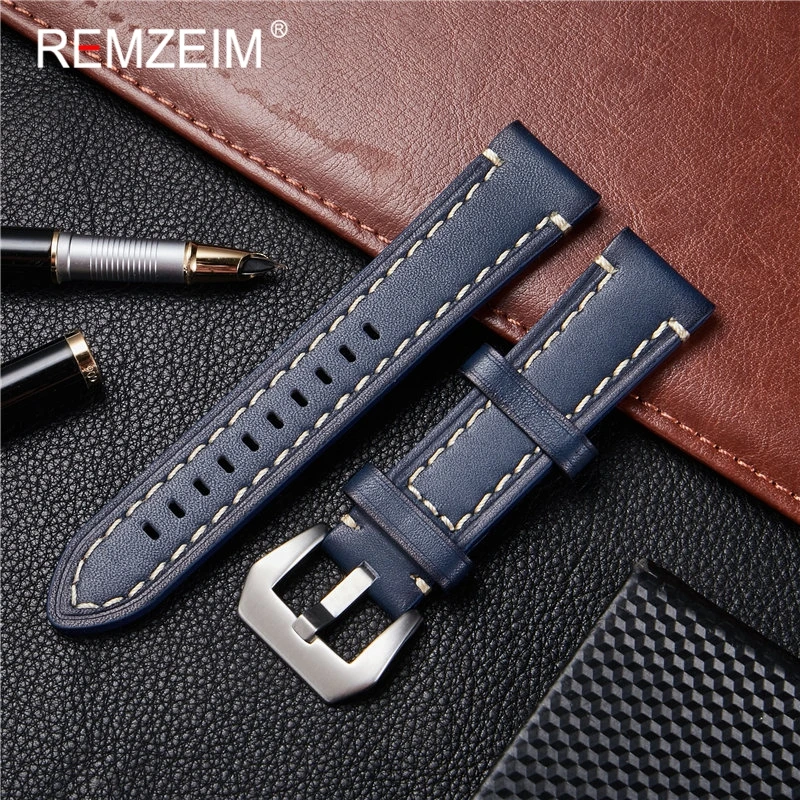 REMZEIM NEW Watch Strap 18mm 20mm 22mm 24mm Cowhide Watchbands Women Men Watch Accessories Genuine Leather Bracelet Belt