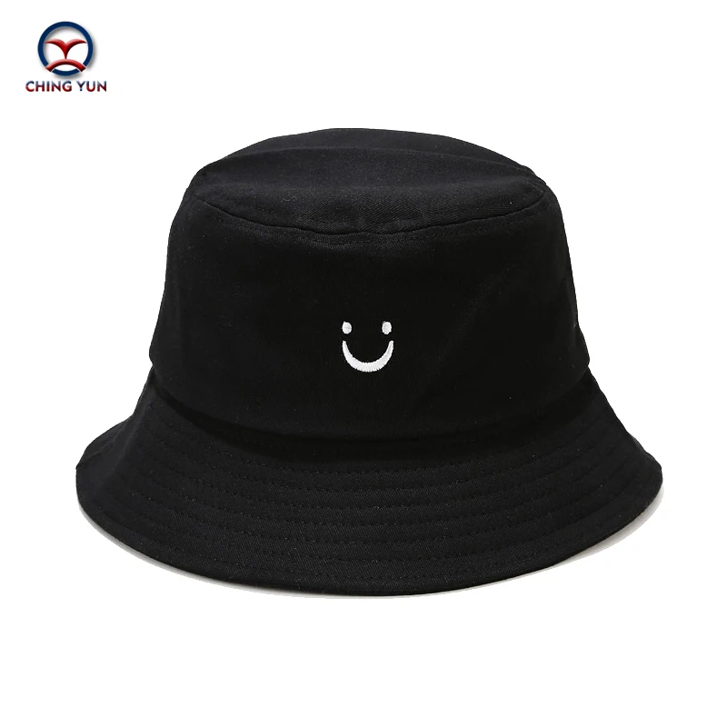 

New Hat spring and summer smiling face embroidery beach fisherman hat boys and girls students lovely casual hat sunshade hat