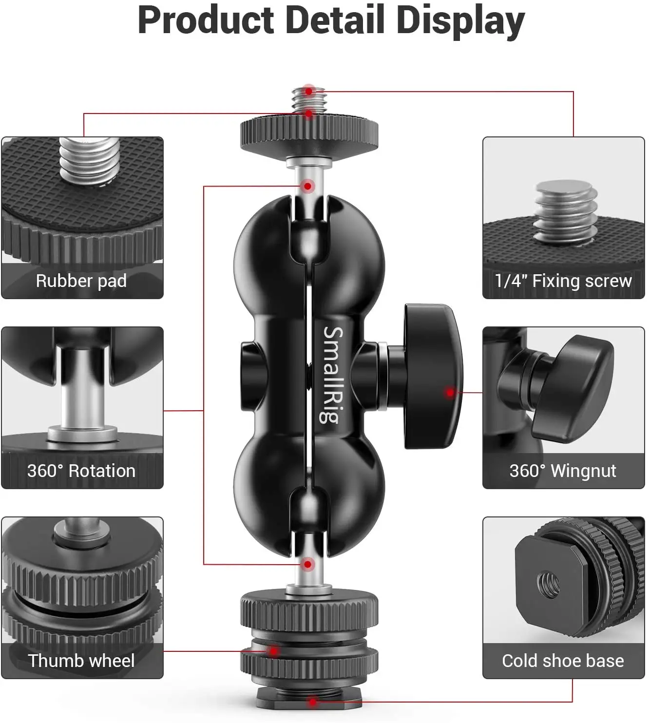 SmallRig Multi-function Double Ball Head Magic Arm with Shoe Mount & 1/4 Screw for Monitors Led Light Microphone Universal -1135