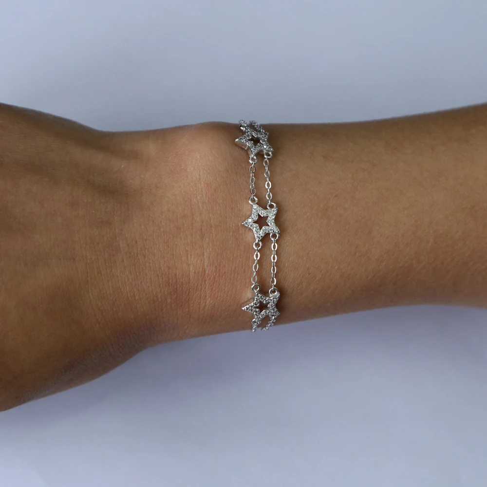 Classic Five-pointed micro pave clear stones charm 925 sterling silver Bracelets For Women New Arrival Charm Bracelets & Bangles