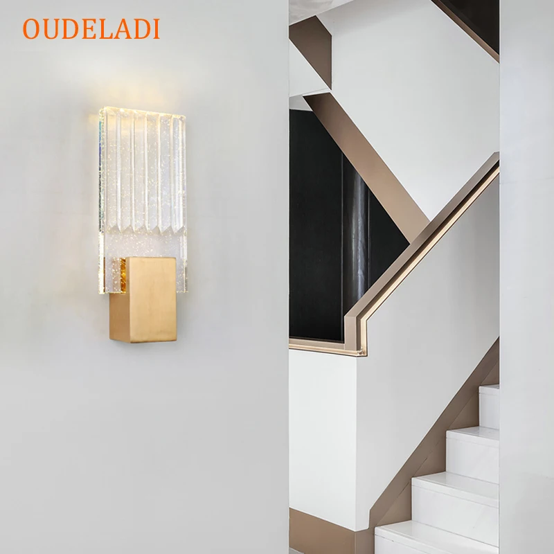 

Modern Crystal Wall Lamps Simple Brass Sconce Light Luxury Living Dining room Background Bedroom Golden Stair Wall Light