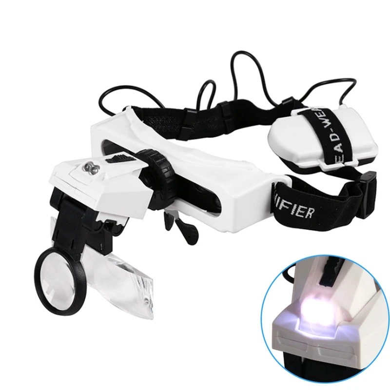 Illuminated Headband Magnifier with LED Light Lamp Jewelry Magnifying Glasses Loupe Third Hand f Soldering Tattoo Repairing Tool