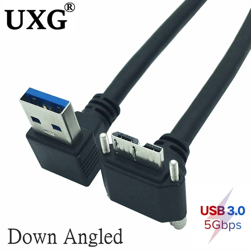 Double Bend Degree USB 3.0 Male Down Angled to Micro B male Up Down charging data transmission Cable For Hard disk mobile phone