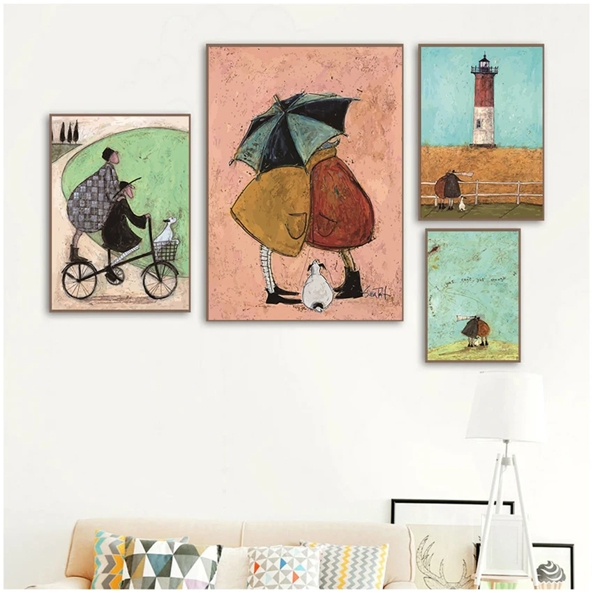 Posters and Prints Pictures Living Room Home Decor Vintage Nordic Abstract Landscape Love Dogs Pet Canvas Wall Art Paintings