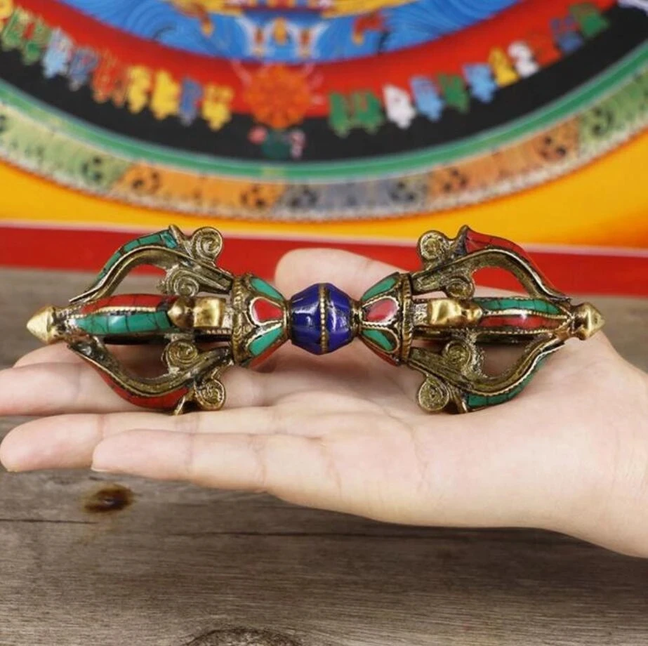 Copper Statue Religious Ritual Buddha Nepalese Handmade Five-strand Diamond Turquoise Konjac Copper Ware Home Decoration Figu