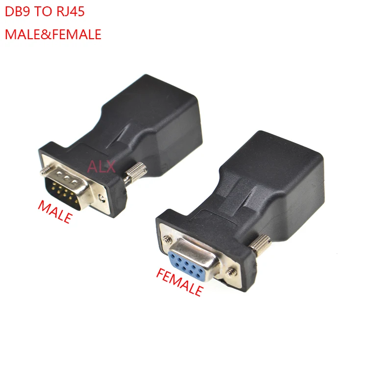 1PCS DB9 9PIN male female serial port connector to RJ45 FEMALE adapter D-SUB RS232 COM Port To LAN Ethernet Port  Converter