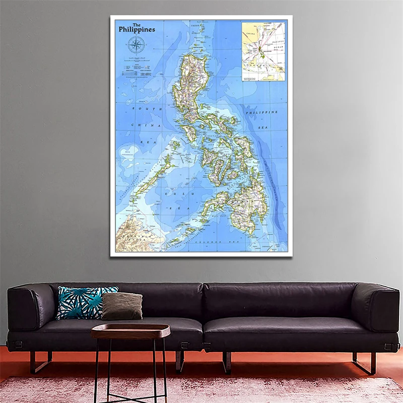 100x150cm Philippines 1986 World Map Non-woven Art Paper Painting Home Decor World Map Wall Poster Student School Office Supply