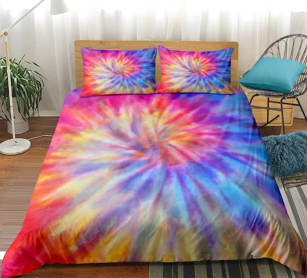 3pcs Tie-dyed Bedding Set Splashing Watercolor Dreamy Duvet Cover Set Colorful Painting Ultra soft microfiber Art Home Textiles