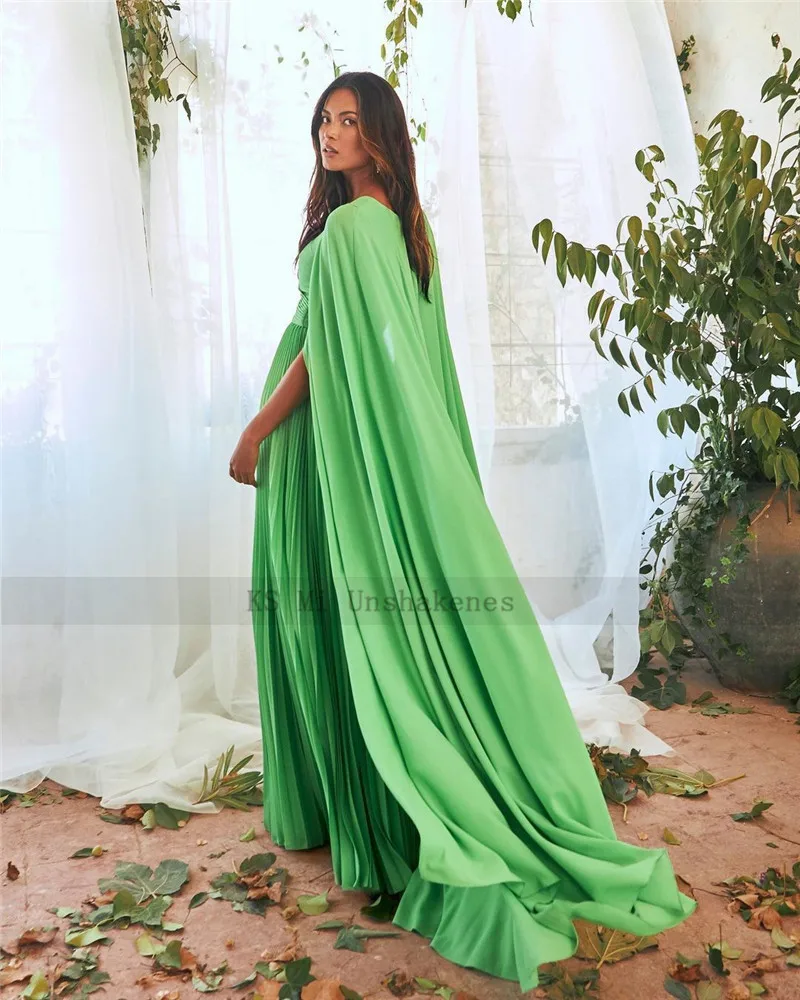 Vestidos de Fiesta largos de gasa con capa para mujer, vestidos de noche formales elegantes, cuello en V, vestido de desfile, verde, barato